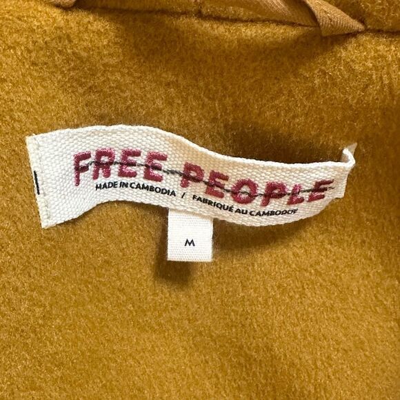 Free People Mina Jacket Oversized Waist Tie Wrap Front faux wool Yellow Orange M - Picture 6 of 7